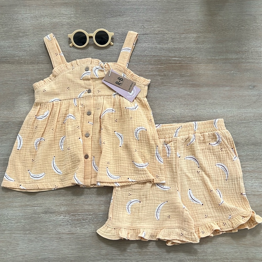 Rabbit + Bear Organic Cotton Girl Banana Muslin 2 Piece Set Sunglasses 8